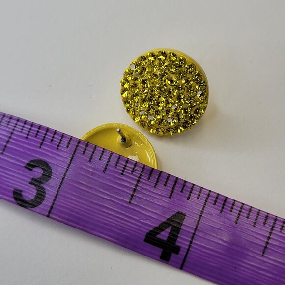 Yellow Rhinestones Small Earrings - Picture 4 of 10